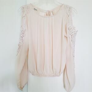 Boho Lace Crochet Cold Shoulder Blouse Women’s S/M Cream Beige Romantic